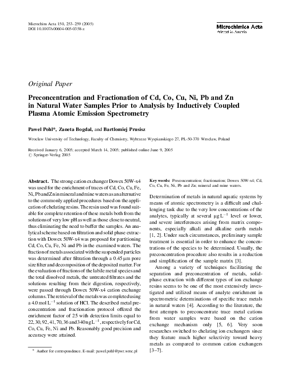 (PDF) Preconcentration and Fractionation of Cd, Co, Cu, Ni, Pb and Zn ...