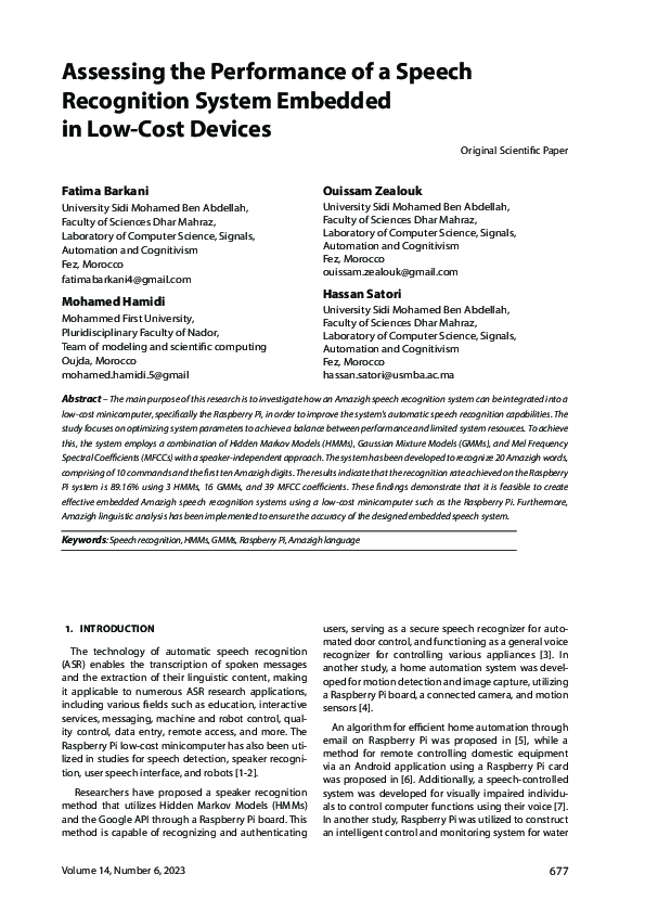 (PDF) Assessing the Performance of a Speech Recognition System Embedded ...