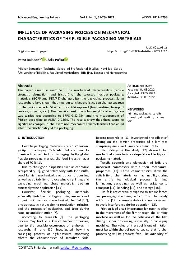 (PDF) Influence of Packaging Process on Mechanical Characteristics of ...