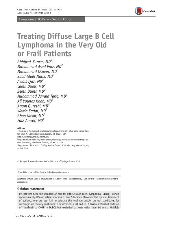 (PDF) Treating Diffuse Large B Cell Lymphoma in the Very Old or Frail ...