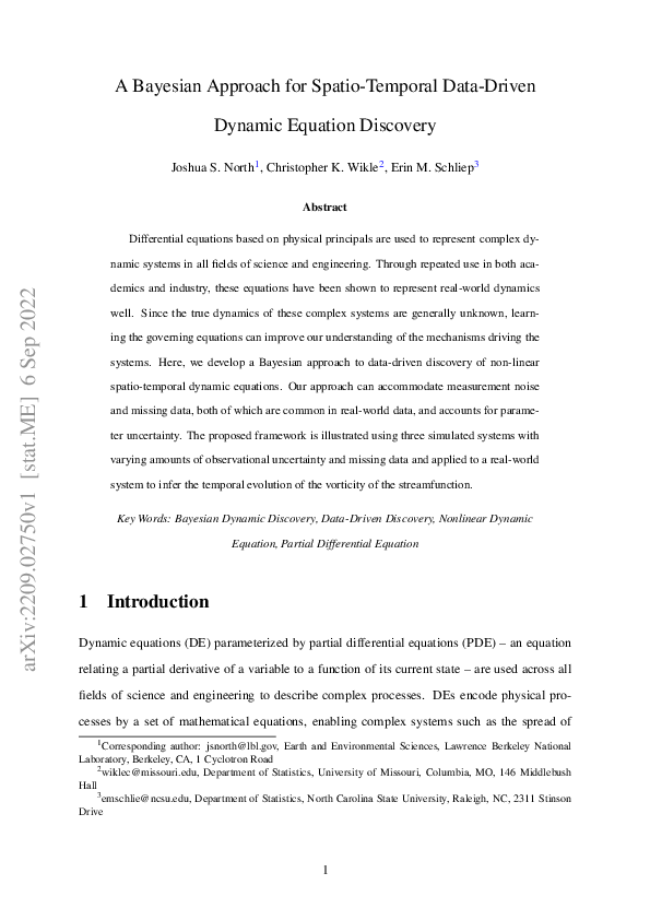 (PDF) A Bayesian Approach for Spatio-Temporal Data-Driven Dynamic ...