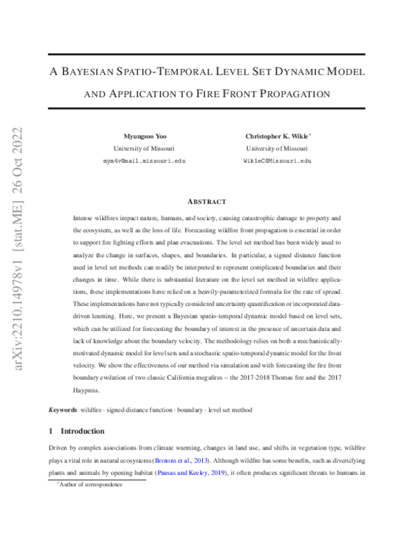 (PDF) A Bayesian Spatio-Temporal Level Set Dynamic Model and ...