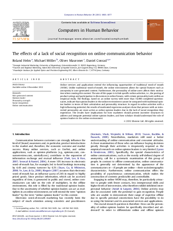 (PDF) The effects of a lack of social recognition on online ...