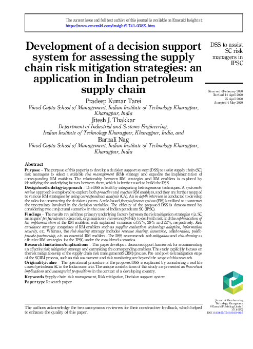 (PDF) Development of a decision support system for assessing the supply ...