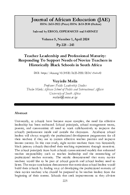 (PDF) Teacher Leadership and Professional Maturity - Needs of Novice ...