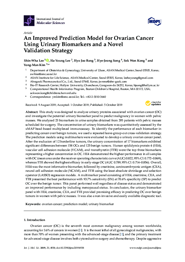 (PDF) An Improved Prediction Model for Ovarian Cancer Using Urinary ...