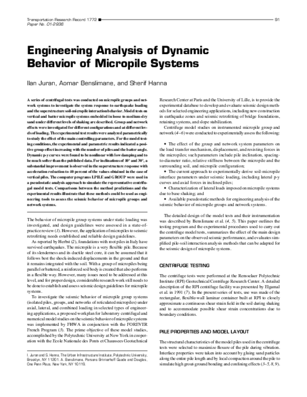 (PDF) Juran et al 2001 engineering analysis of dynamic behavior of ...