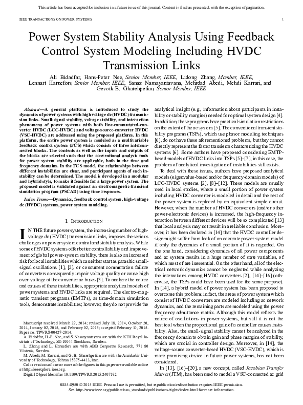 (PDF) Power System Stability Analysis Using Feedback Control System ...