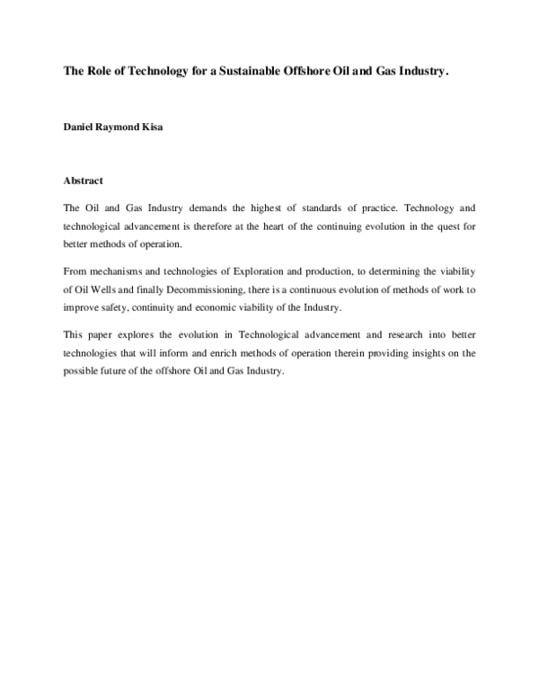 (PDF) The Role of Technology for a Sustainable Offshore Oil and Gas ...