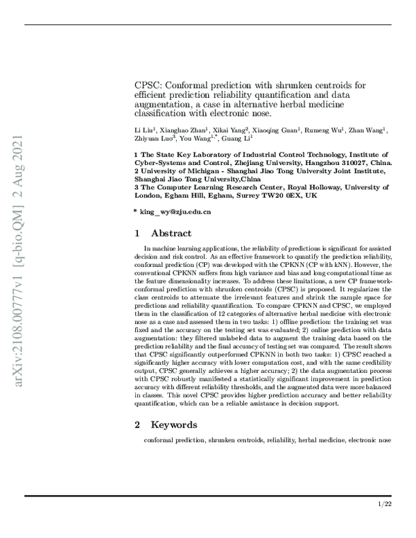 (PDF) CPSC: Conformal prediction with shrunken centroids for efficient ...