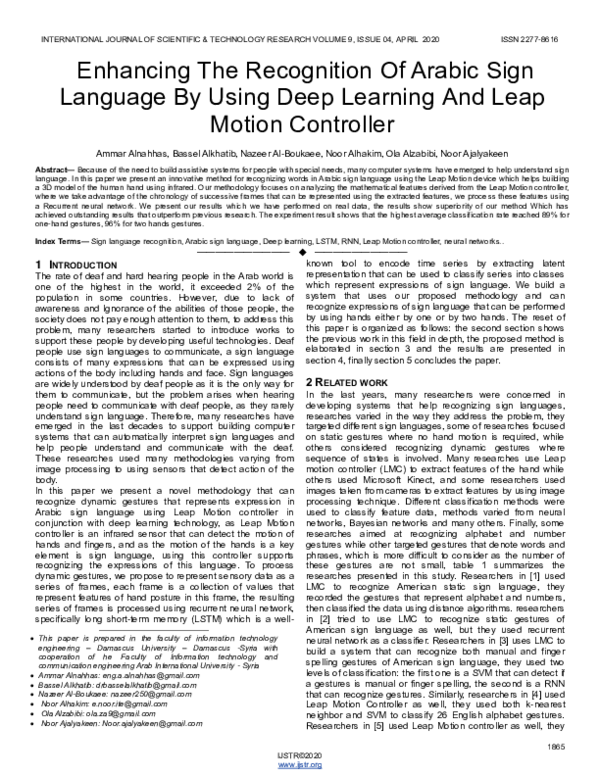 (PDF) Enhancing The Recognition Of Arabic Sign Language By Using Deep ...