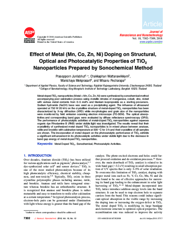 (PDF) Effect of Metal (Mn, Co, Zn, Ni) Doping on Structural, Optical ...