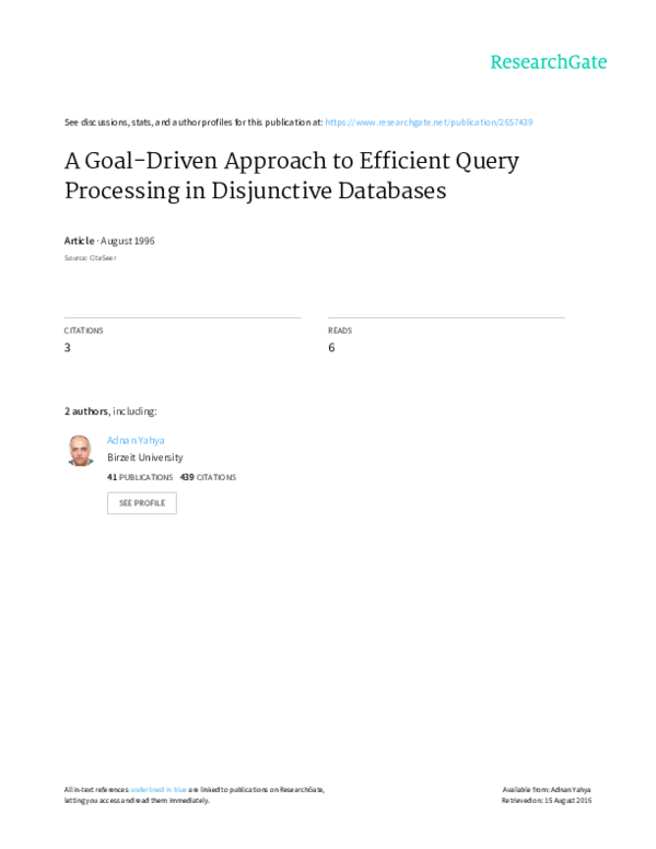(PDF) A Goal-Driven Approach to Efficient Query Processing in ...