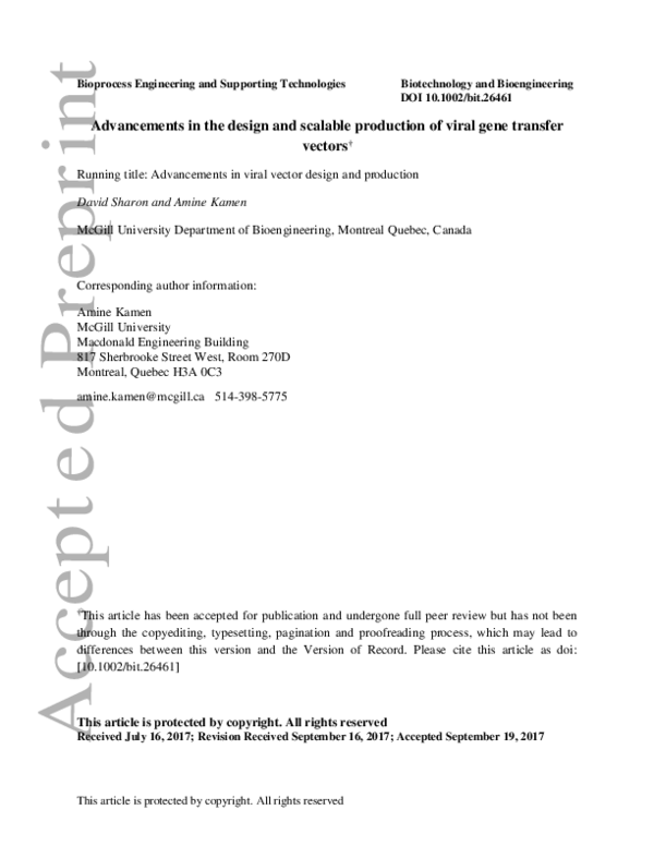 (PDF) Advancements in the design and scalable production of viral gene ...