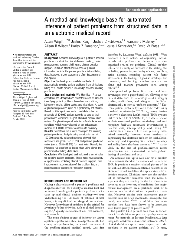 (PDF) A method and knowledge base for automated inference of patient ...