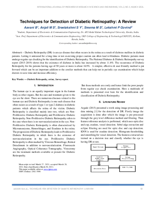 (PDF) Techniques for Detection of Diabetic Retinopathy: A Review