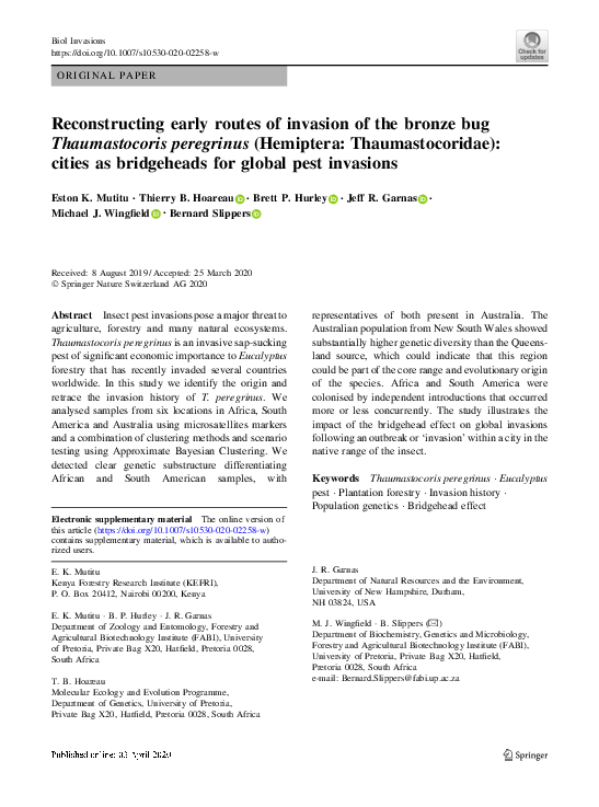 (PDF) Reconstructing early routes of invasion of the bronze bug ...