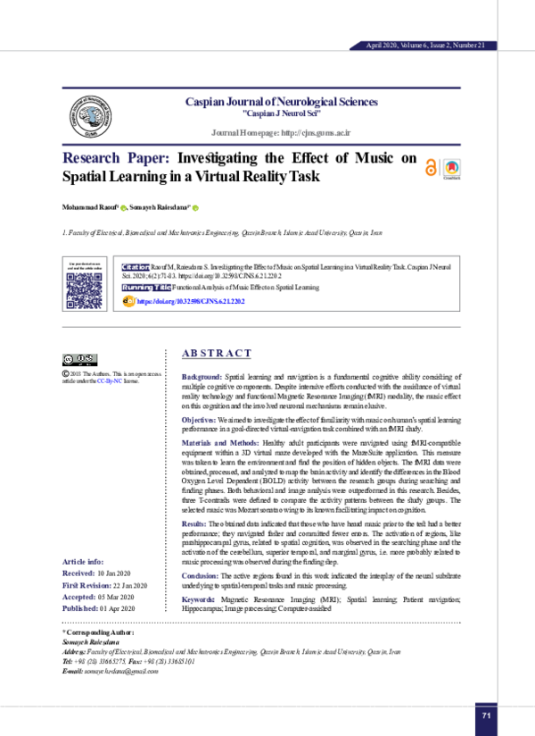 (PDF) Investigating the Effect of Music on Spatial Learning in a ...