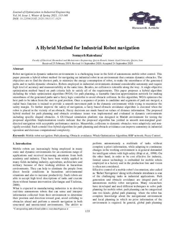 (PDF) A Hybrid Method for Industrial Robot Navigation