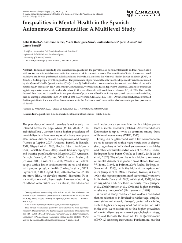 (PDF) Inequalities in Mental Health in the Spanish Autonomous ...