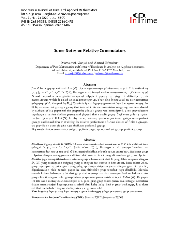 (PDF) Some Notes on Relative Commutators