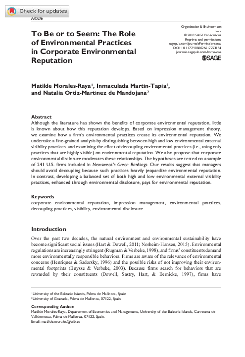 (PDF) To Be or to Seem: The Role of Environmental Practices in ...