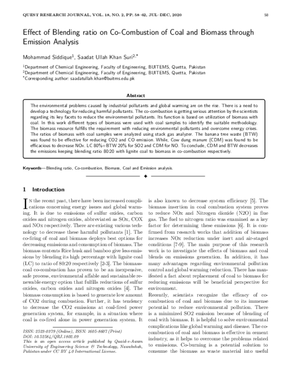 (PDF) Effect of Blending ratio on Co-Combustion of Coal and Biomass ...