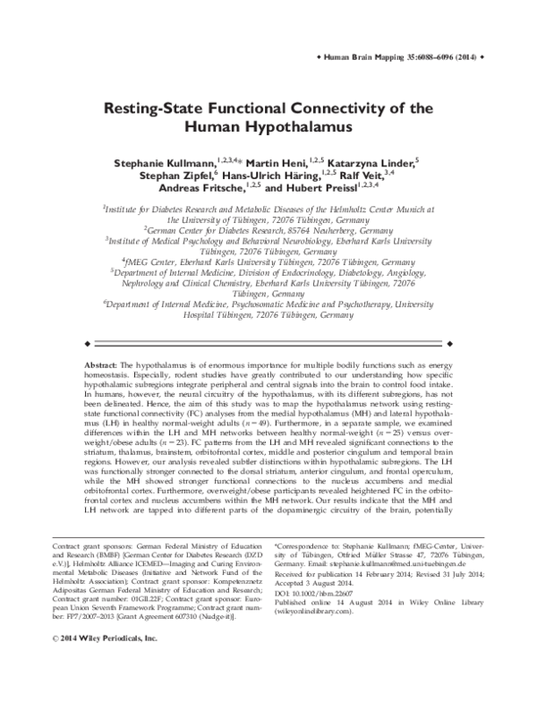 (PDF) Resting-state functional connectivity of the human hypothalamus