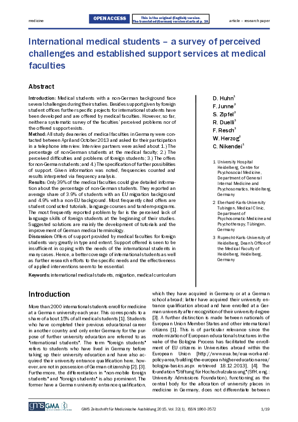 (PDF) International medical students--a survey of perceived challenges ...