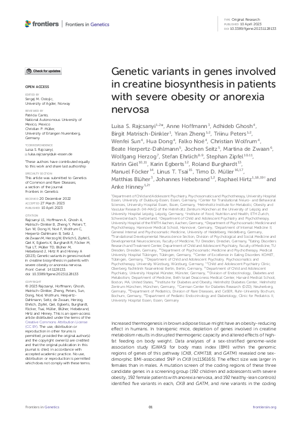 (PDF) Genetic variants in genes involved in creatine biosynthesis in ...