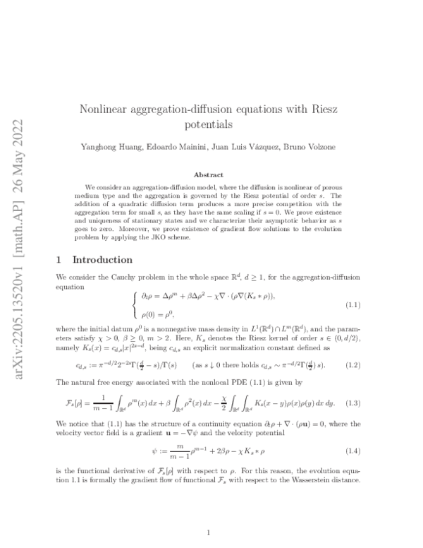 (PDF) Nonlinear aggregation-diffusion equations with Riesz potentials