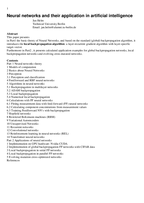 (PDF) Neural networks and their application in artificial intelligence