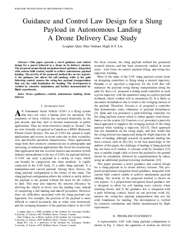 (PDF) Guidance and Control Law Design for a Slung Payload in Autonomous ...