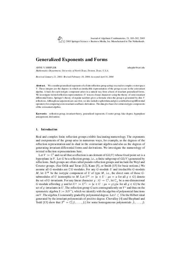 (PDF) Generalized Exponents and Forms