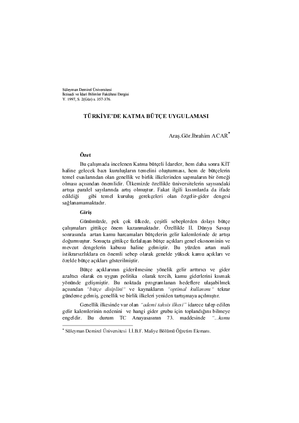 (PDF) Türkiye'de Katma Bütçe Uygulaması