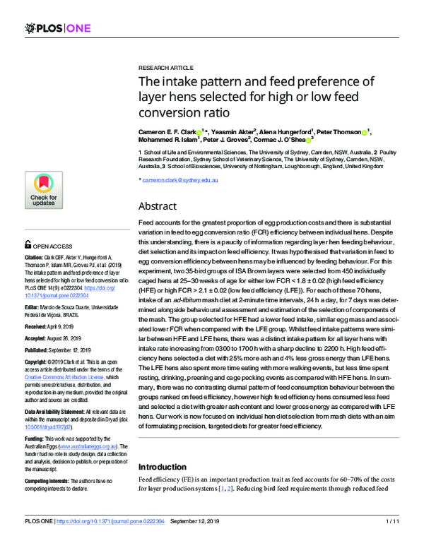 (PDF) The intake pattern and feed preference of layer hens selected for ...