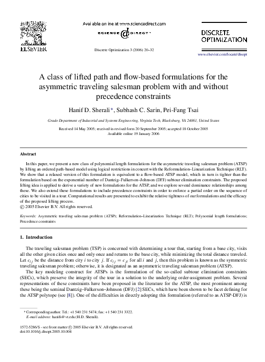 (PDF) A class of lifted path and flow-based formulations for the ...
