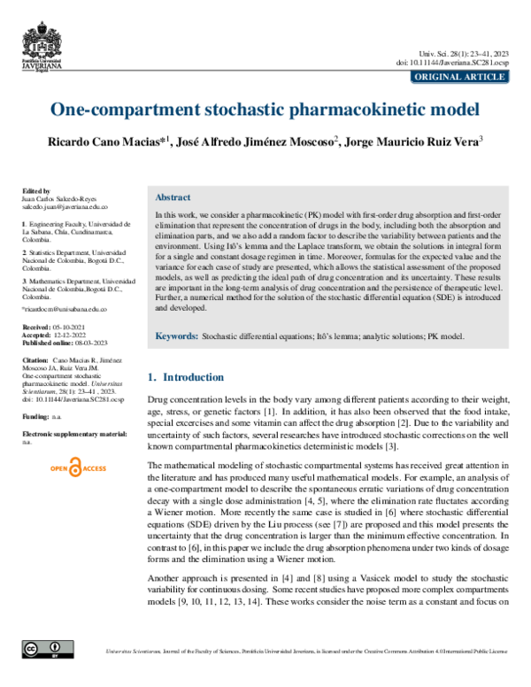 (PDF) One-compartment stochastic pharmacokinetic model
