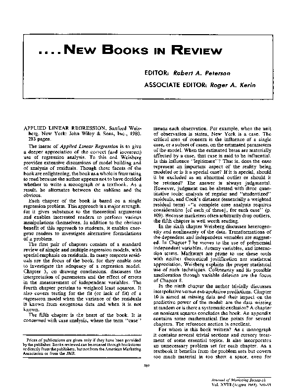 Pdf Book Review Applied Linear Regression