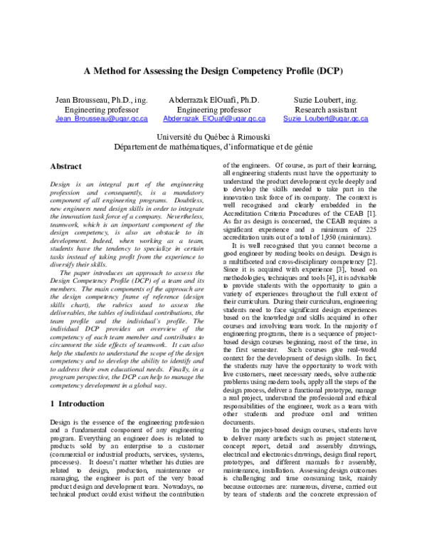 (PDF) A Method for Assessing the Design Competency Profile (DCP)