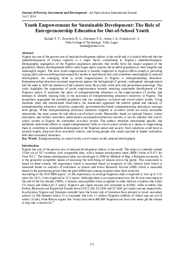 (PDF) Youth Empowerment for Sustainable Development: The Role of ...