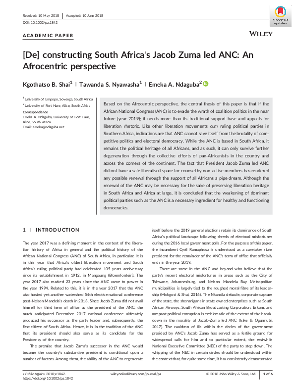 (PDF) [De] constructing South Africa's Jacob Zuma led ANC: An ...