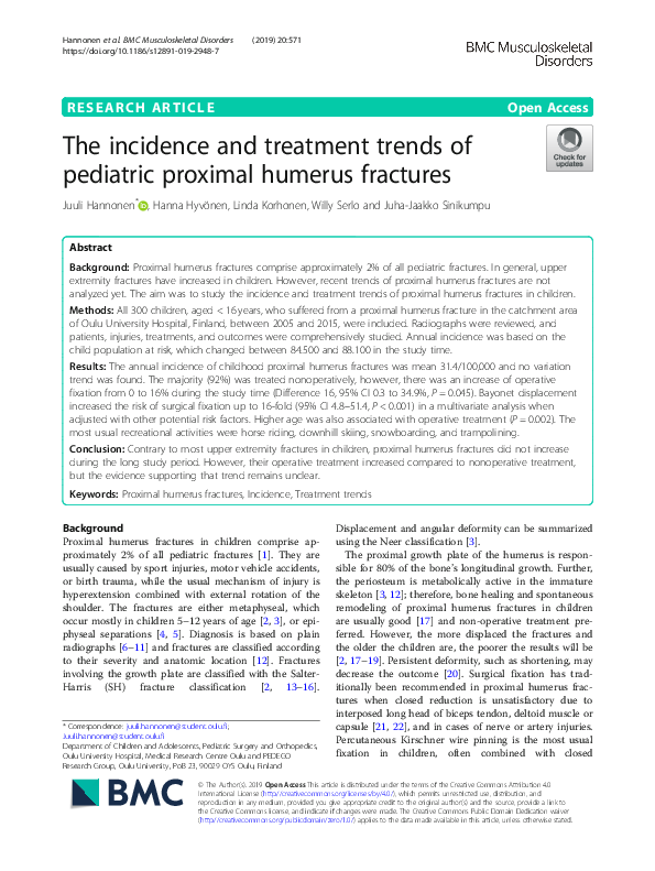 (PDF) The incidence and treatment trends of pediatric proximal humerus ...