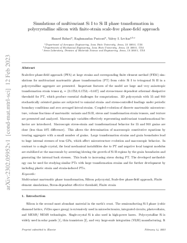 (PDF) Simulations of multivariant Si I to Si II phase transformation in ...