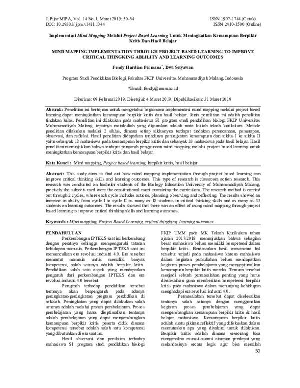 (PDF) Implementasi Mind Mapping Melalui Project Based Learning Untuk ...