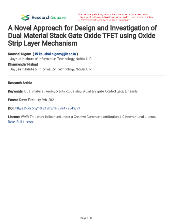 (PDF) A Novel Approach for Design and Investigation of Dual Material ...