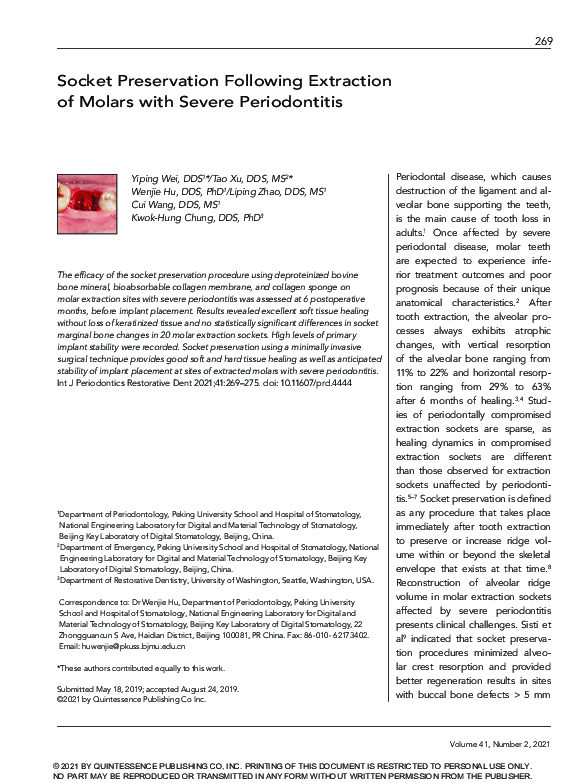 (PDF) Socket Preservation Following Extraction of Molars with Severe ...
