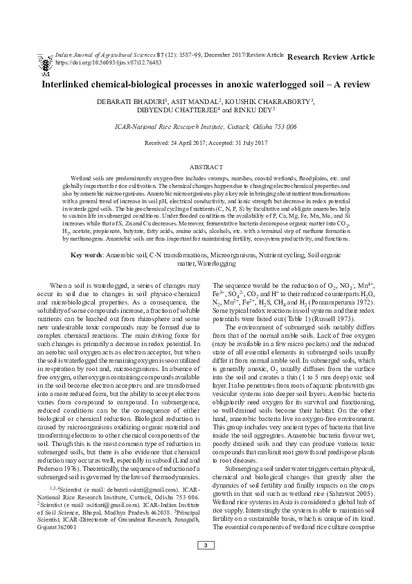 (PDF) Interlinked chemical-biological processes in anoxic waterlogged ...