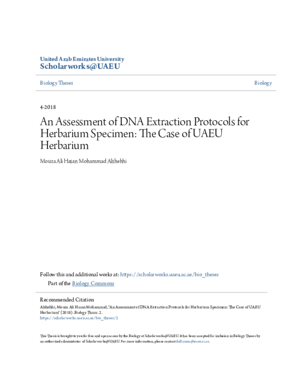 (PDF) An Assessment of DNA Extraction Protocols for Herbarium Specimen ...