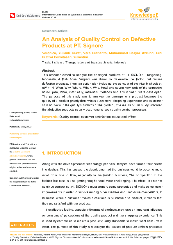 (PDF) An Analysis of Quality Control on Defective Products at PT. Signore